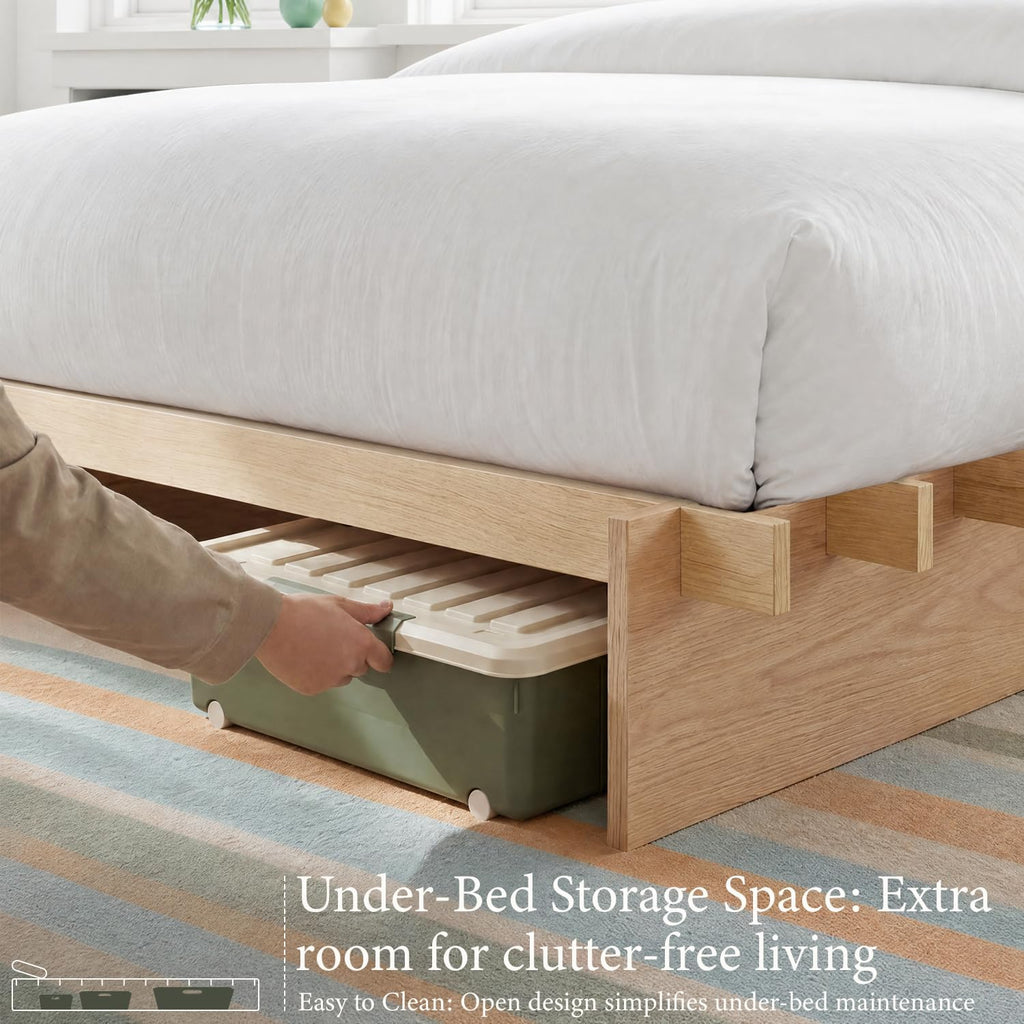 Wood King Platform Bed Frame, 3 Min Tool Free Assembly