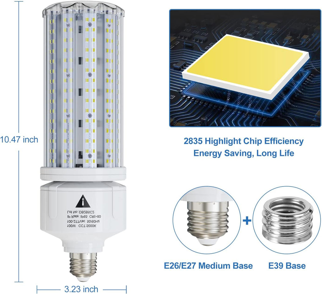 ZP LED Corn Light Bulb 100W Super Bright 15000lm 5000k E26 /E39 Led Corn Bulb, 1000W Equivalent CFL Metal Halogen HID