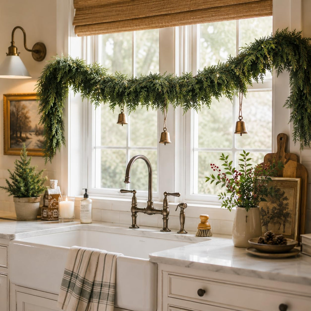 9FT Christmas Cedar Garland Real Touch Greenery for Mantle Decor