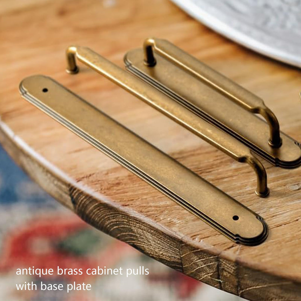 2 Pack Antique Brass Cabinet Pulls with Backplate Spacer, 5" Hole Center Vintage Brass Drawer Pulls Bronze Dresser