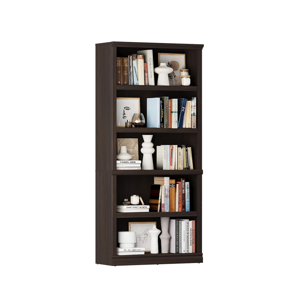 5-Shelf Tall Bookcase Wooden Bookshelves 33in Wide Floor Standing Display Storage Book Shelves 70 in Dark Cherry