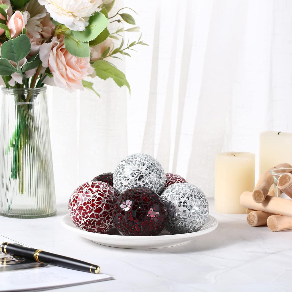 Decorative Balls for Bowls 6.5 cm / 2.5 Inch Orbs Glass Balls for Centerpiece Bowls Mosaic Sphere Decoration - Set of 6