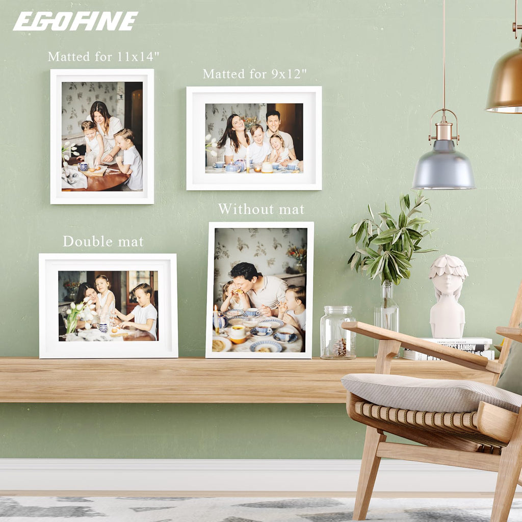 12x16 Picture Frame White Covered by Plexiglass Made of Solid Wood, Display Pictures 9x12 and 11x14 with Mat or 12x16