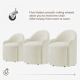 Upholstered Dining Chairs with Casters, No Assembly Modern Dining Room Chairs Accent Vanity Chair with 5 Wheels &