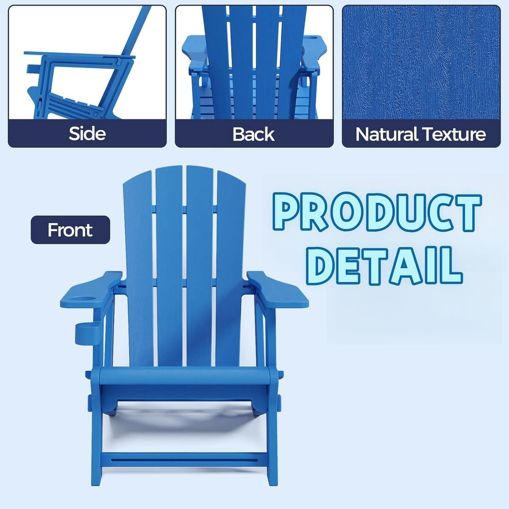 Adirondack Chair Set of 2, All Weather Plastic Adirondack Chairs, Fire Pit Chairs with Cup Holder, Outdoor Lawn Chair