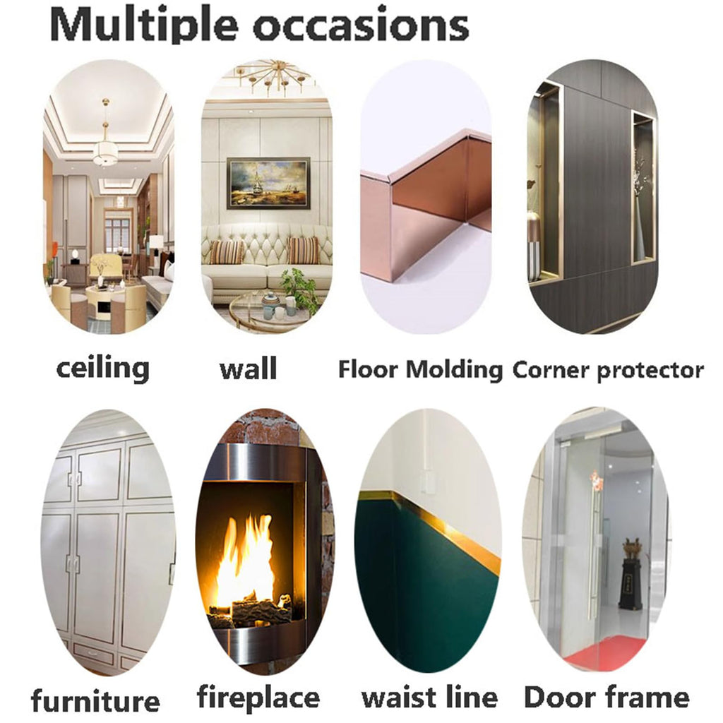 9.8ft Self-Adhesive Mouldings & Trim, Flexible DIY Crown Ceiling Molding, Stainless Steel Wall Trim