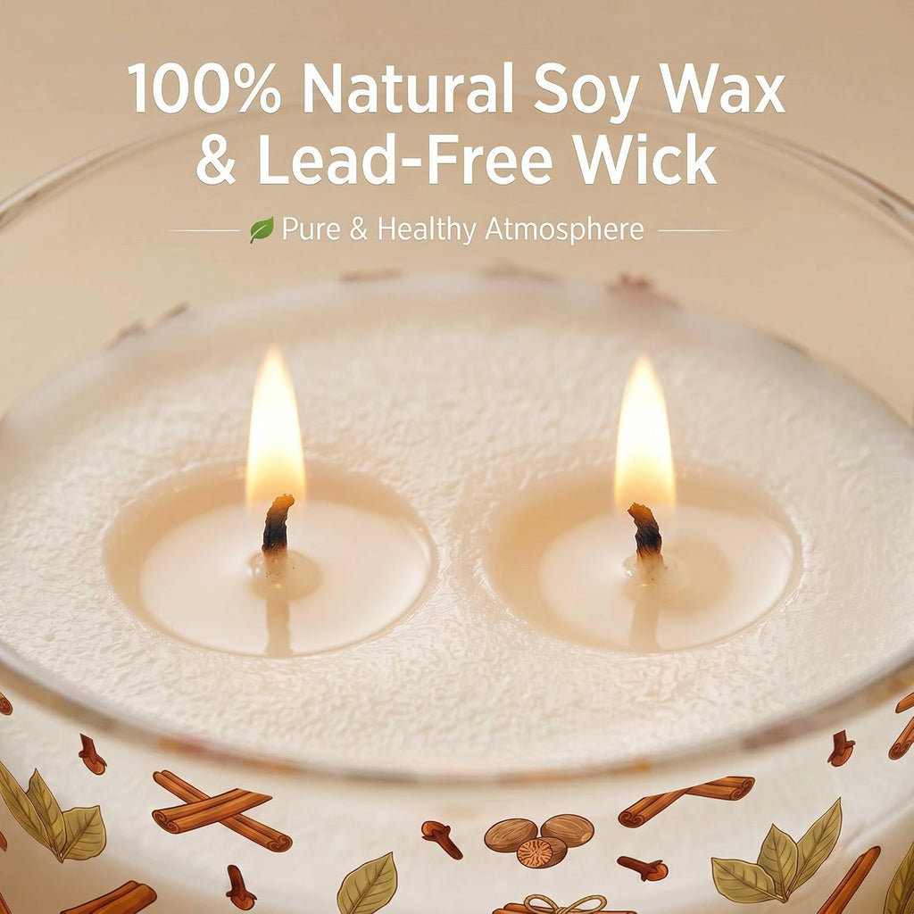 Cinnamon Scented Candle,14 Oz Large 2-Wick Fall & Christmas Candles Decor, Long Lasting Cinnamon Spiced Soy Wax