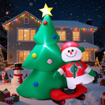 7 FT Christmas Tree Inflatables Outdoor Decortaion, Large Blow Up Christmas Tree with Scooter Boy Snowman, Light Up