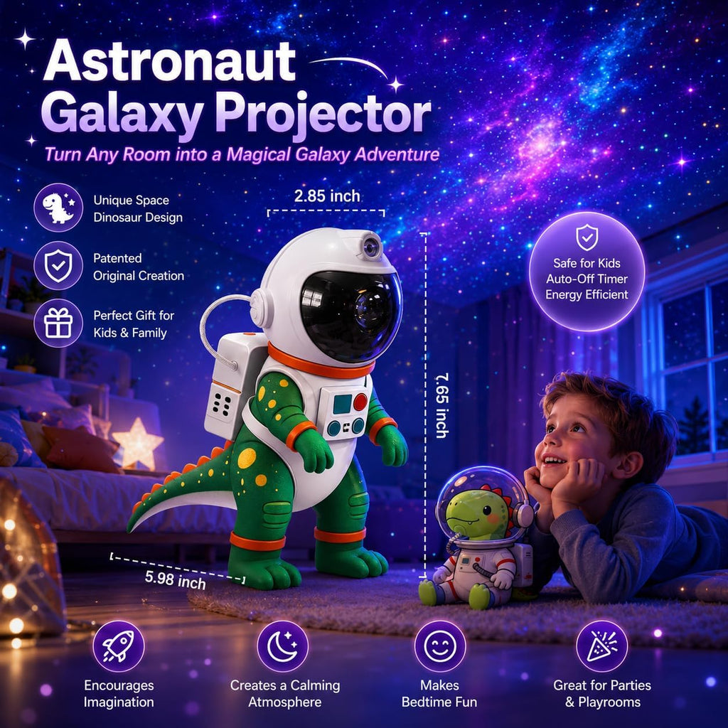 Galaxy Star Projection Night Light, Dinosaur Astronaut Space Projector with Timer, Remote Control, 8 Lighting Modes
