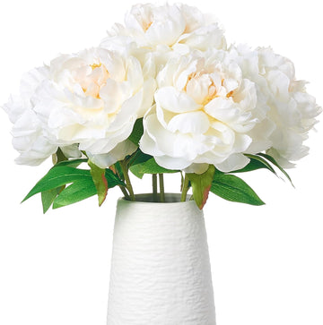 Ivory White Silk Peonies, 16" Artificial Flower Stems Decor - Set of 6