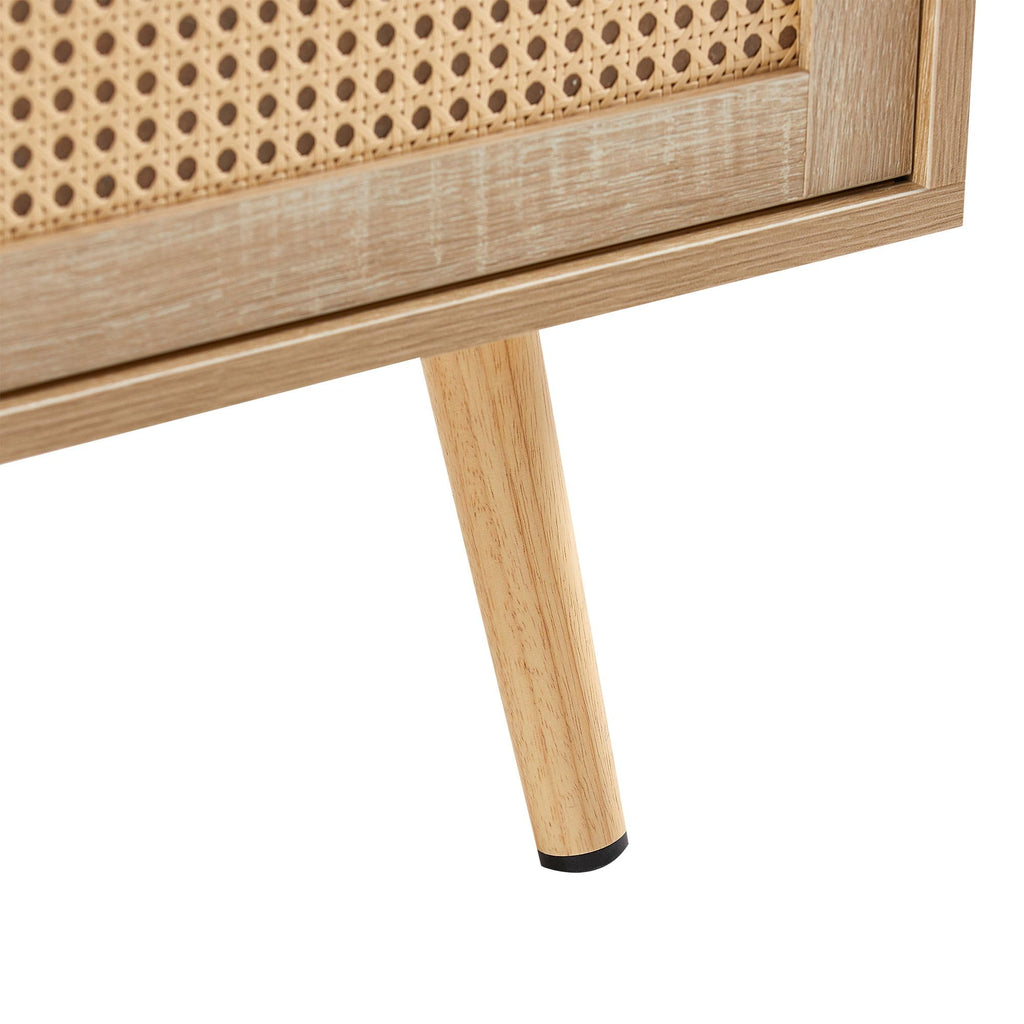 Modern Coffee Table with Storage, 41.3 Inch Rectangle Wooden Accent Center Sofa Table with Sliding PE Rattan Woven