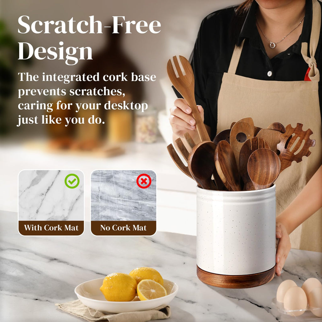 7.6" 360° Rotating Utensil Holder, Kitchen Utensil Holder for Countertop,Large Ceramic Utensil Crock Decor