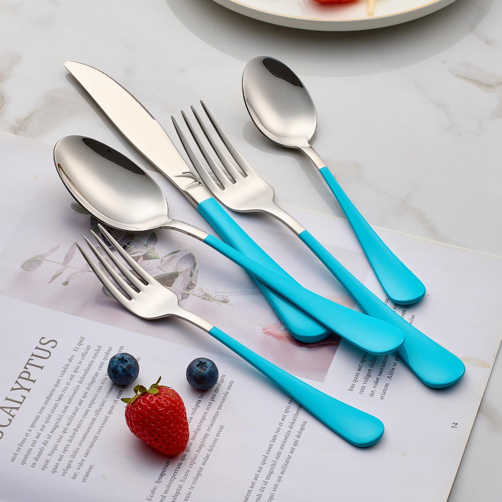 20-Piece Blue Silverware Set 18/0 Stainless Steel Flatware Blue Handle Cutlery Set Service for 4 Dinner Knives Forks