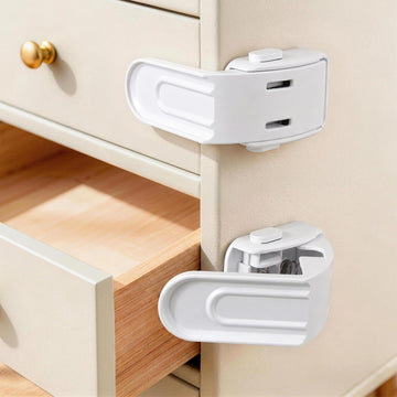 Drawer Locks Proofing 4 Pack, Upgraded White Side Furniture Lock