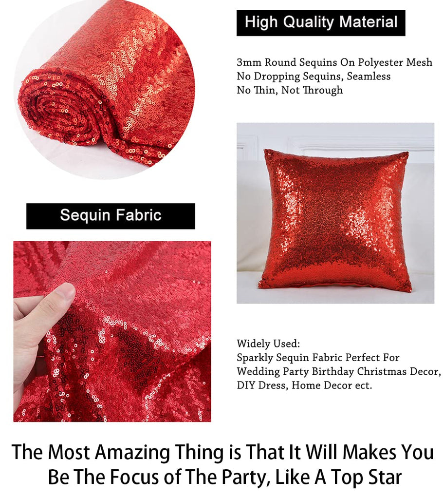 Red Sequin Fabric by The Yard, 48 Inch Wide Sparkly Mesh for Sewing