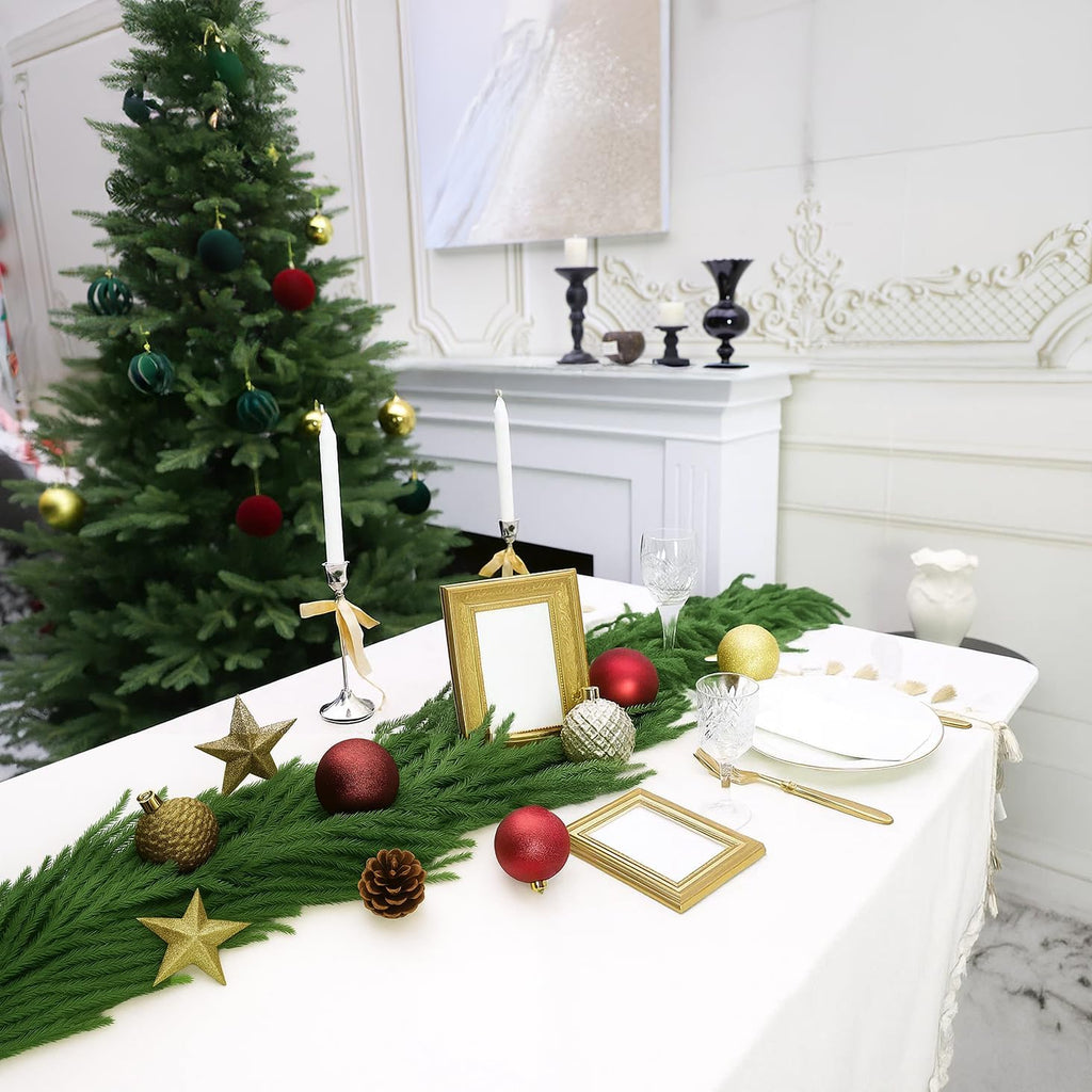 Upgrade 9FT Artificial Christmas Norfolk Pine and Cedar Garlands,Christma Real Touch Winter Pine Garland, Greenery