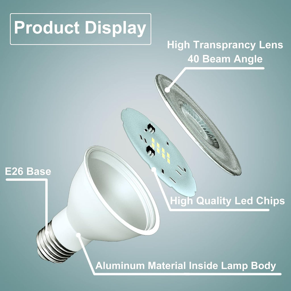 Par20 Led Flood Light Bulbs 5000K Daylight Dimmable 50W Halogen Replacement 7W E26 40 Degree Spot Beam Angle Indoor