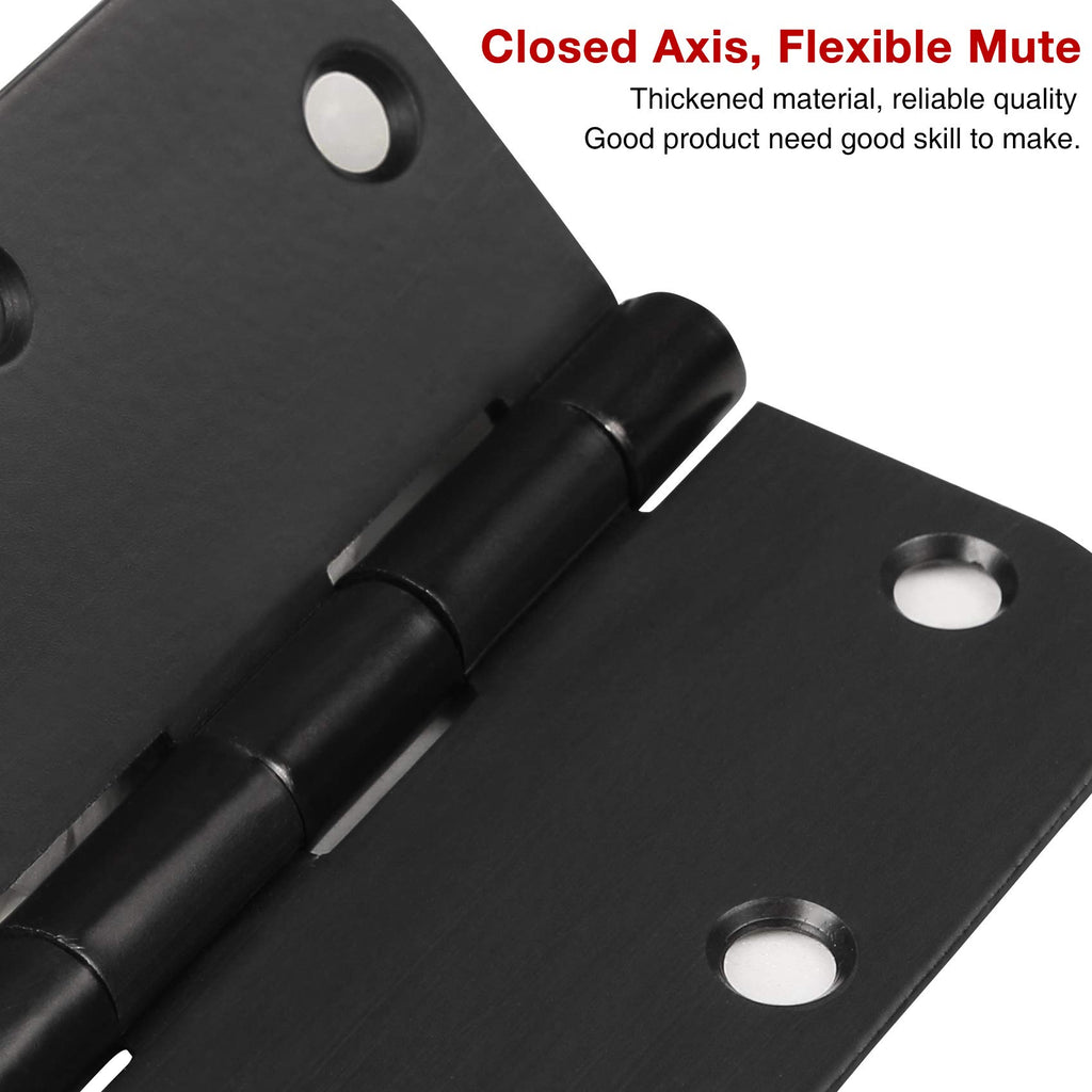 6 Pack Matte Black Interior Door Hinges 3.5" Rounded 5/8" Radius Corners