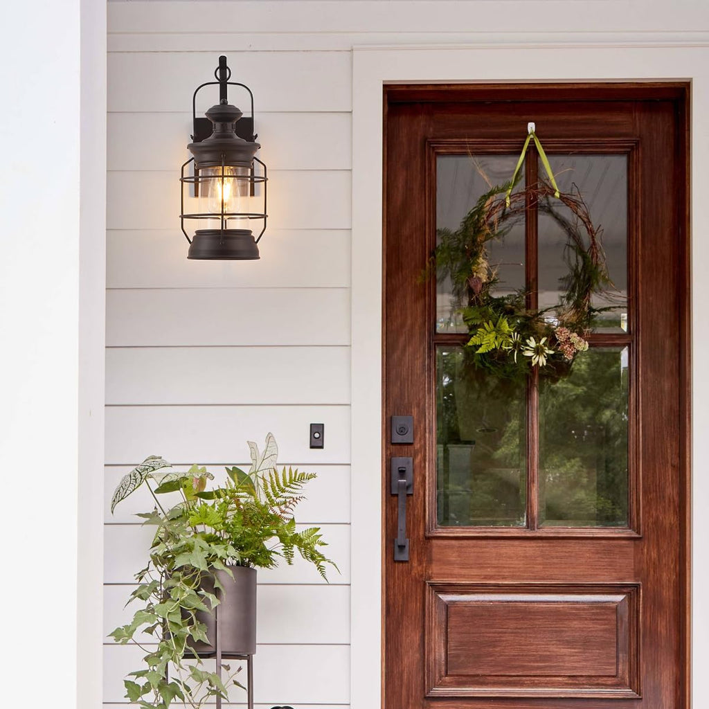 Black Farmhouse Wall Sconce, Rustic Lantern Wall Light