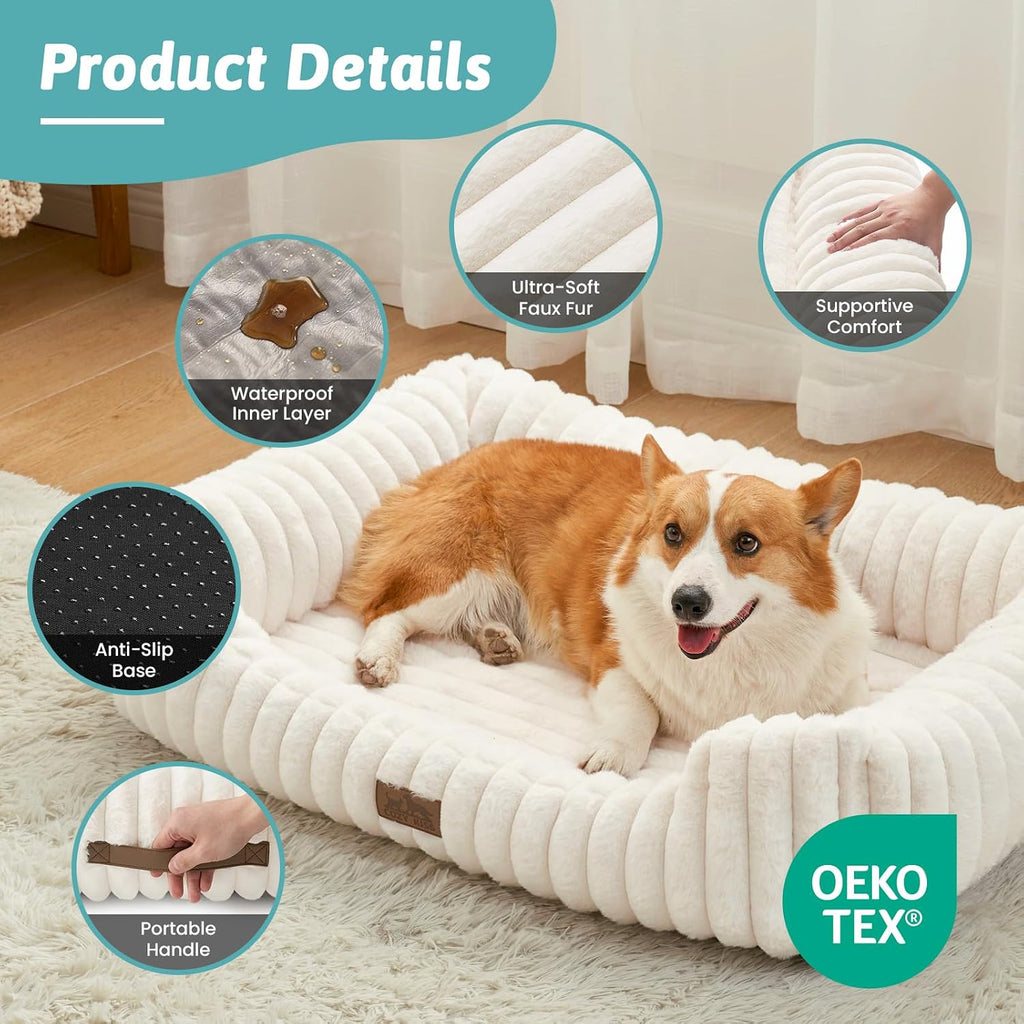 Cute Pet Bed for Small Dogs & Cats - Washable Rectangle Dog Bed with Anti-Slip Bottom, Soft Calming Cat & Puppy Bed