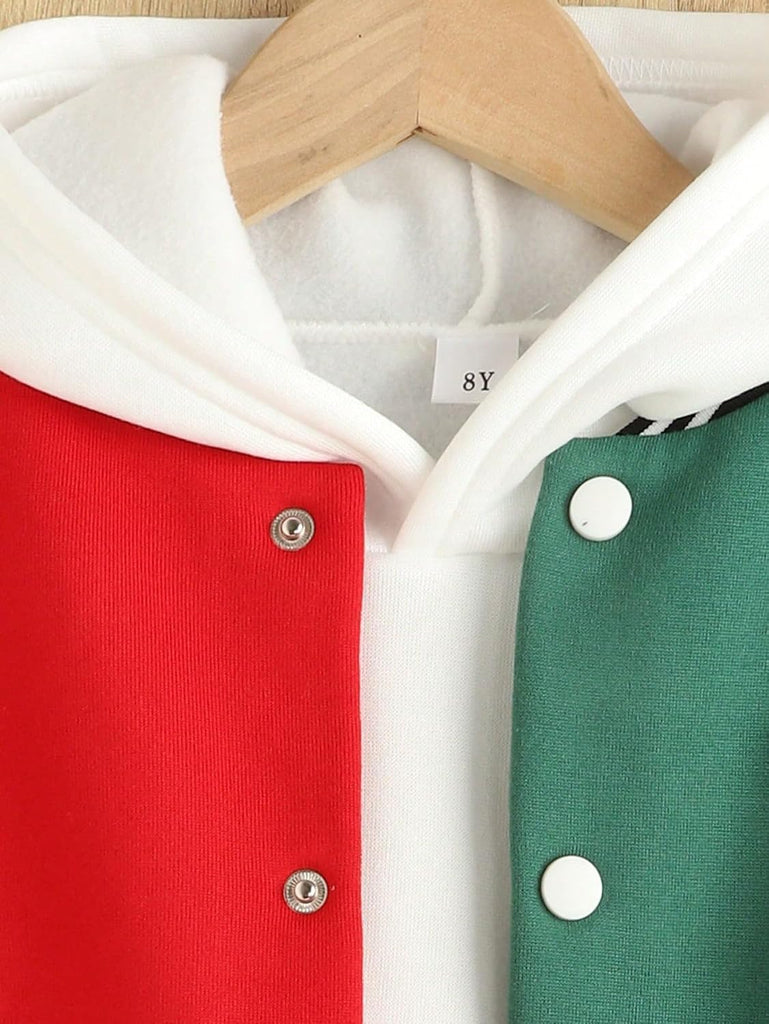 Boy's Letter Graphic Print Bomber Baseball Coat Button Front School Uniform Varsity Jacket