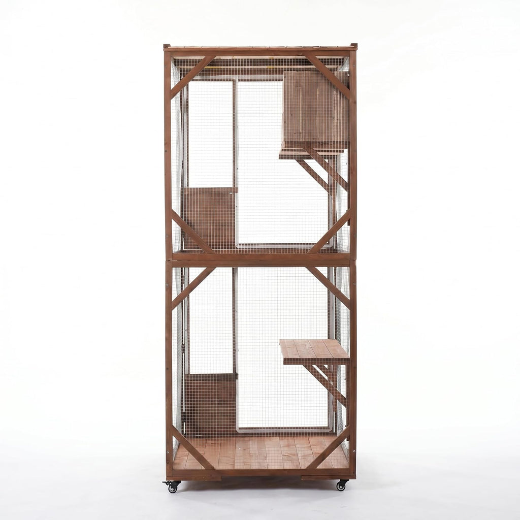 2-Tier Outdoor Cat Cage, Lockable Wheels & 3 Lockable Doors