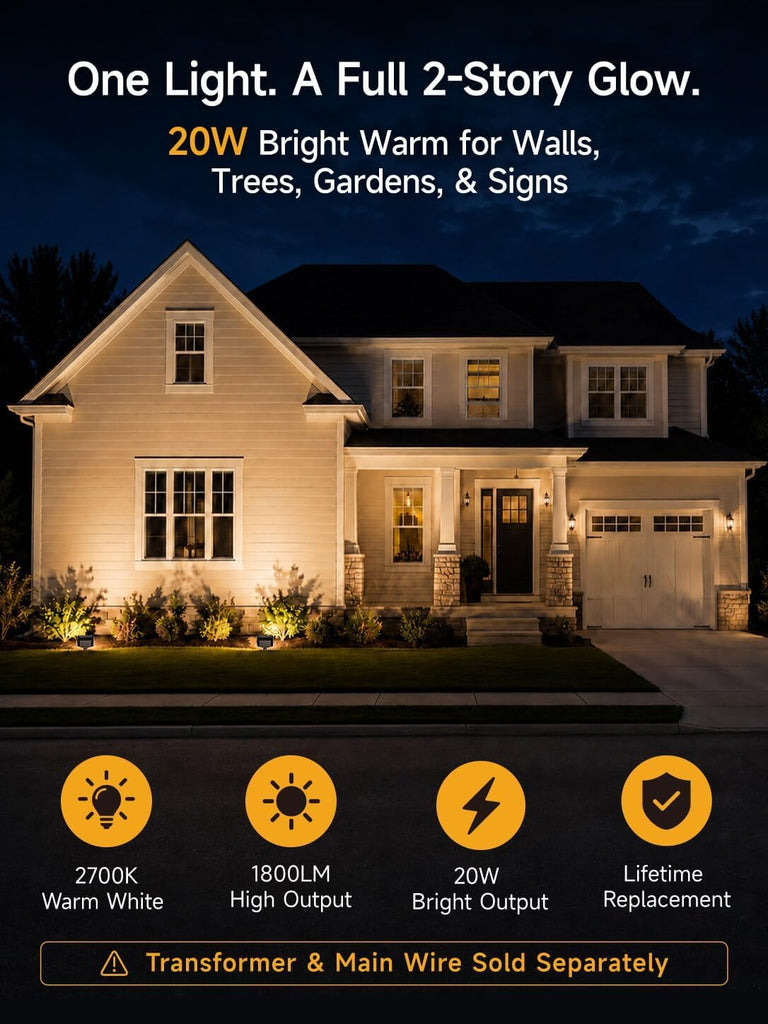 Low Voltage Landscape Flood Light, 20W 12V, 2700K, 1 Pack