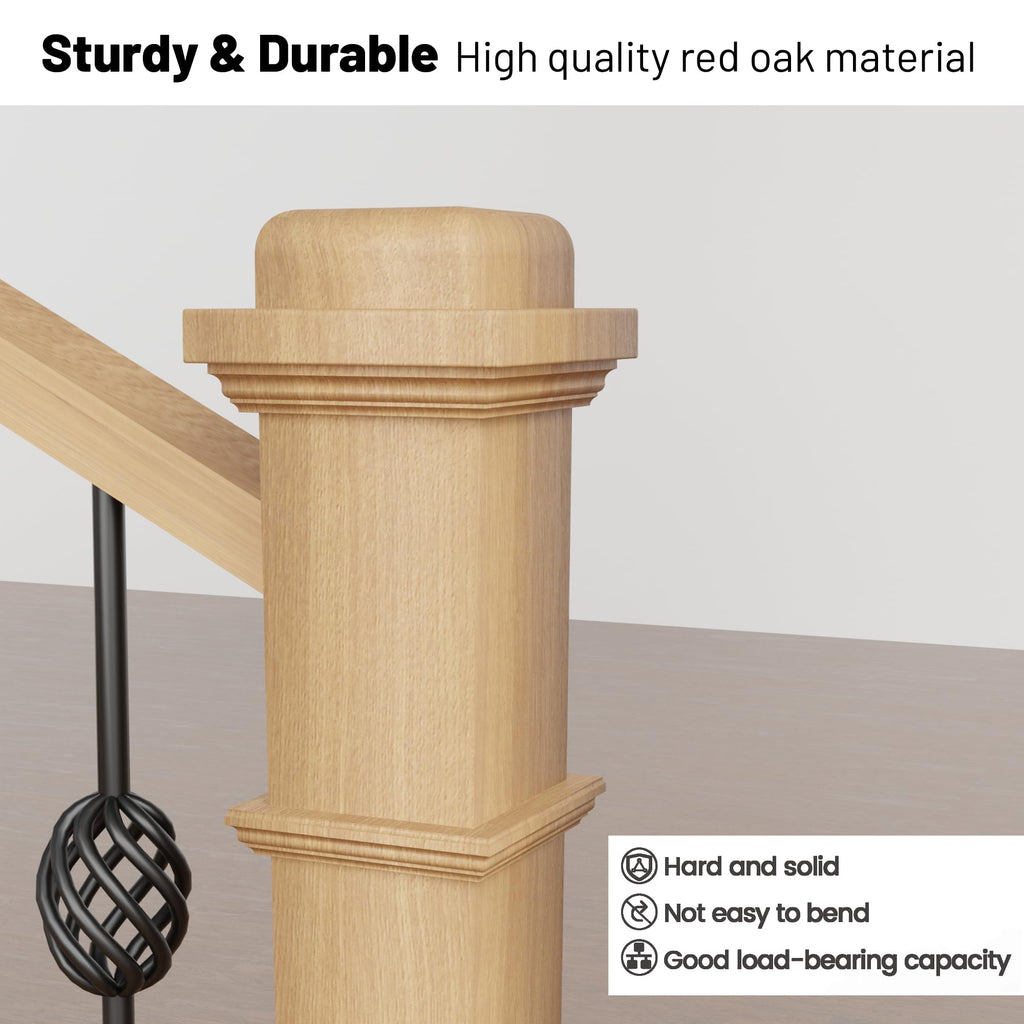 Poplar Box Newel Post 6.25" x 54.8", Hollow Box Newel Wood Balusters for Staircase Interior, Square Design, 3⁄4"