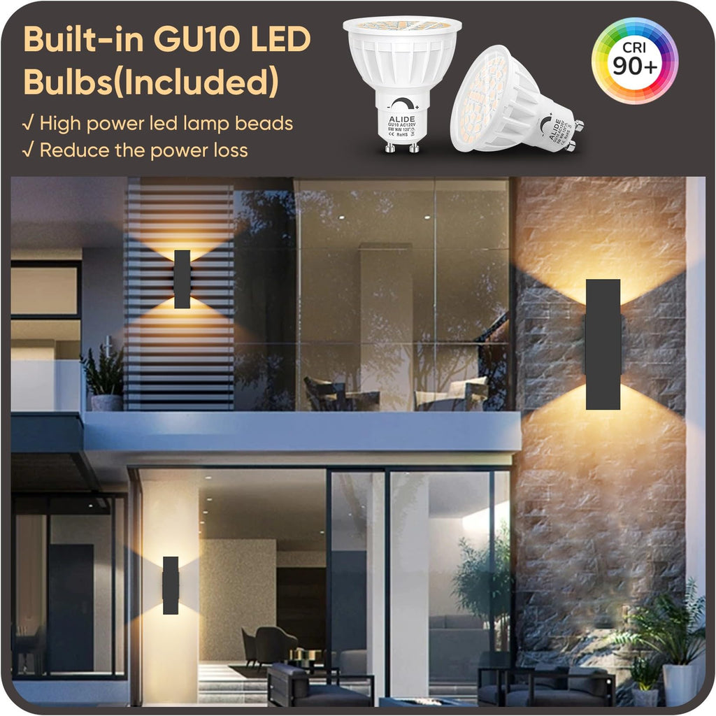 2 Pack Outdoor LED Up Down Wall Sconces, Black Modern Porch Lights