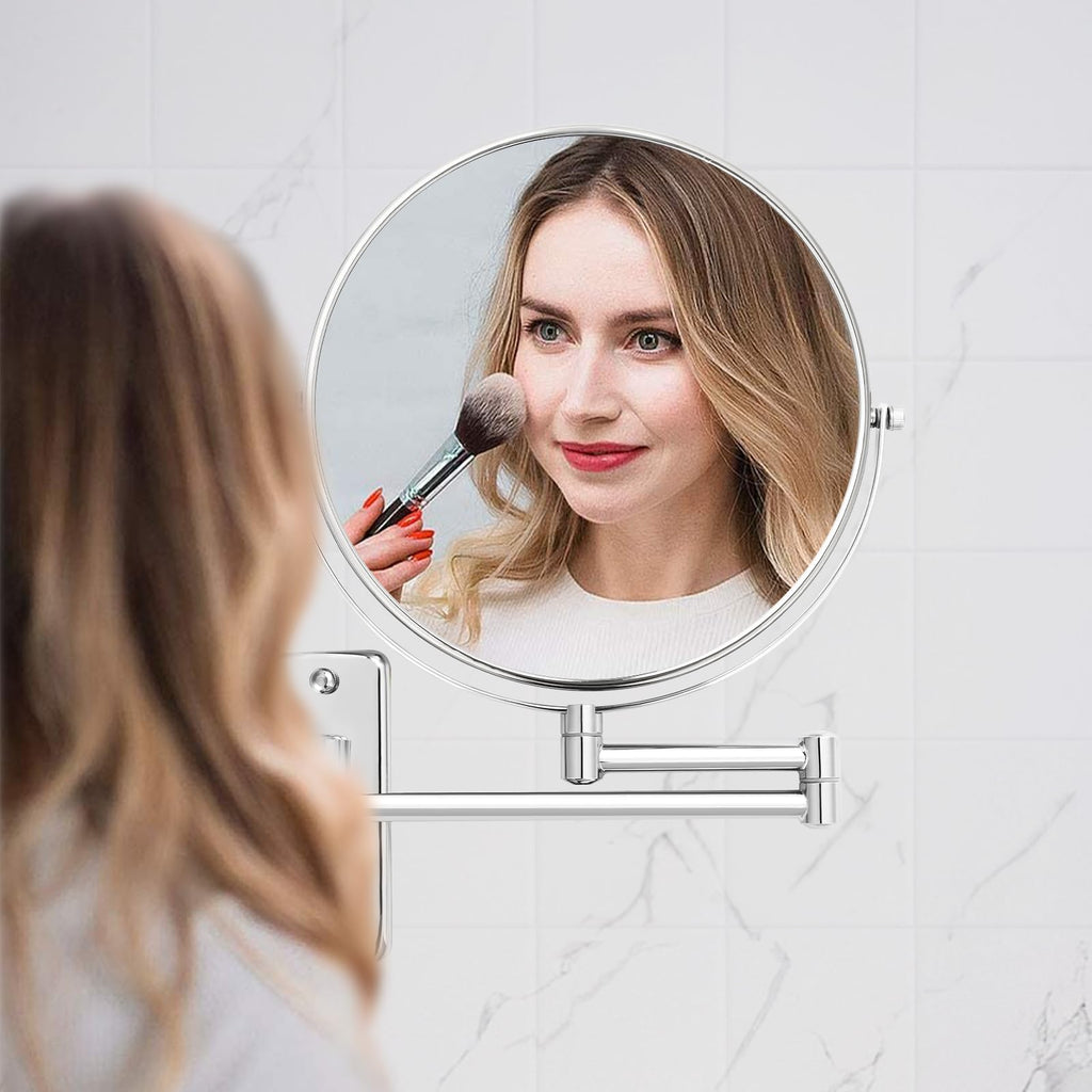 8 inch Wall Mounted Makeup Mirror, 1X/10X Magnifying Double-Sided Wall Mount Shaving Mirror (Close-Up 10X)