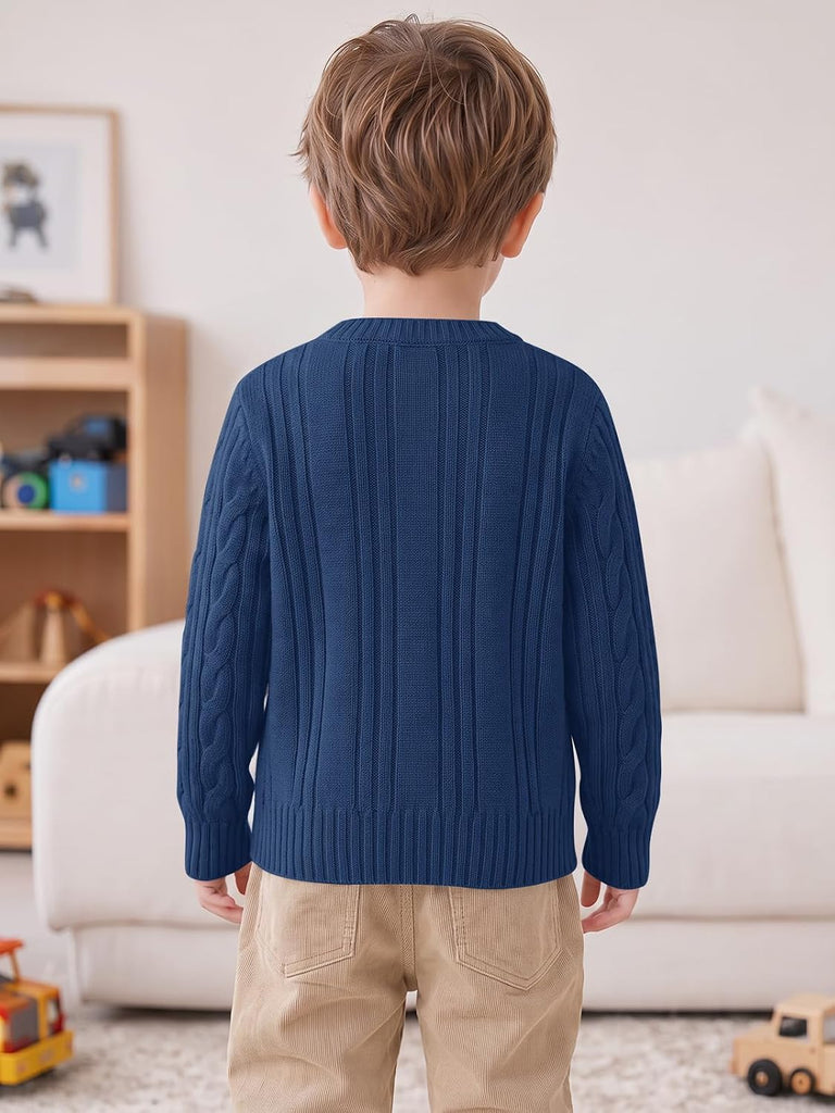 Toddler Baby Boy Cable Knit Crewneck Sweaters Warm Kids Tops