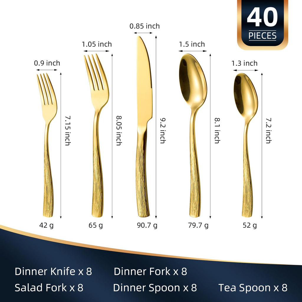 40-Piece Gold Silverware Set for 8
