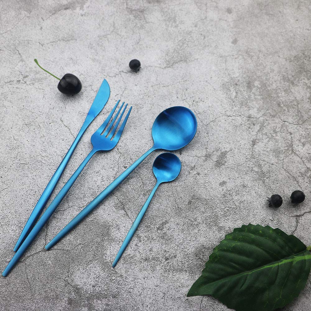 Silverware Set, 24-Piece Stainless Steel Flatware, Kitchen Utensil Set for 6, Tableware Cutlery - Matte Blue