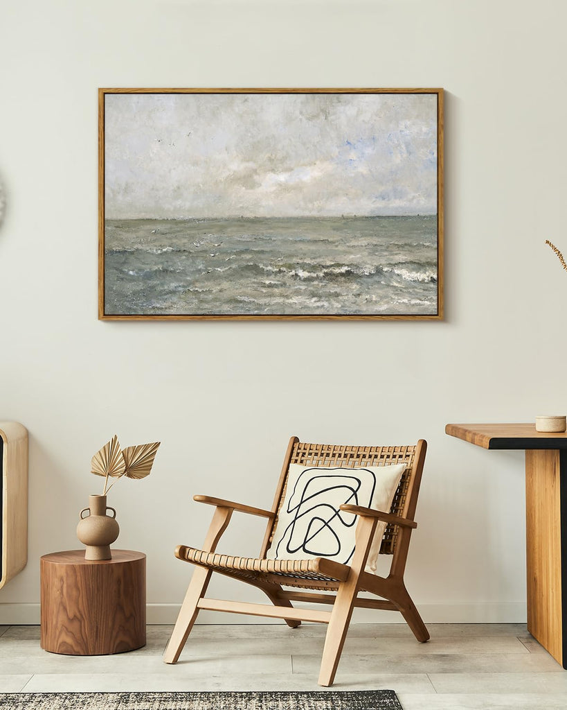 Ocean Landscape Large Framed Wall Art, Seascape Vintage Paintings Art Decor Aesthetic, Canvas Print Artwork, Calming