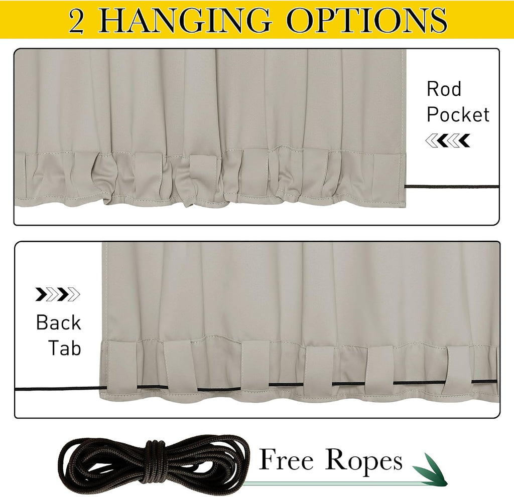Windproof Outdoor Curtains Waterproof W84xL108 Natural | Premium Thick Privacy Weatherproof UV Block Drapes Grommet