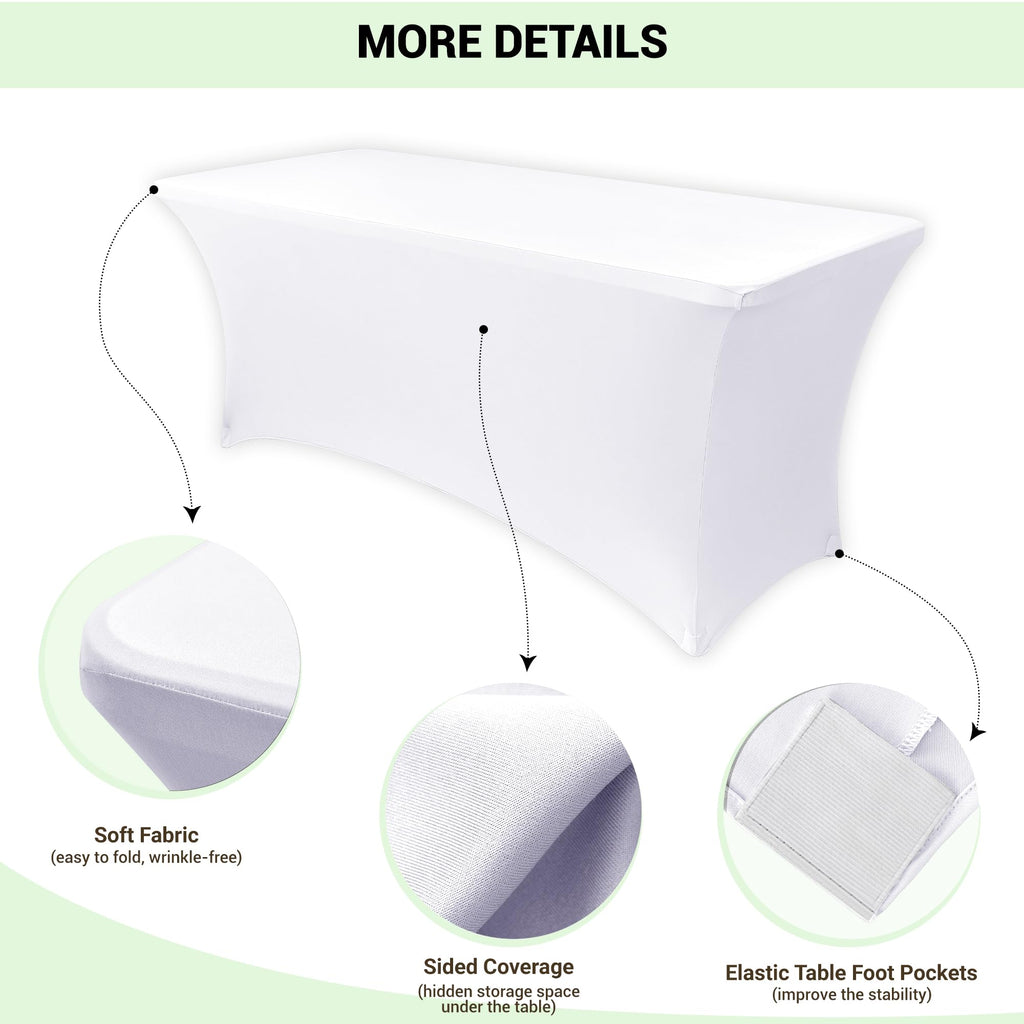 6 Pack Stretch Spandex Table Covers for 6 Foot Tables, White