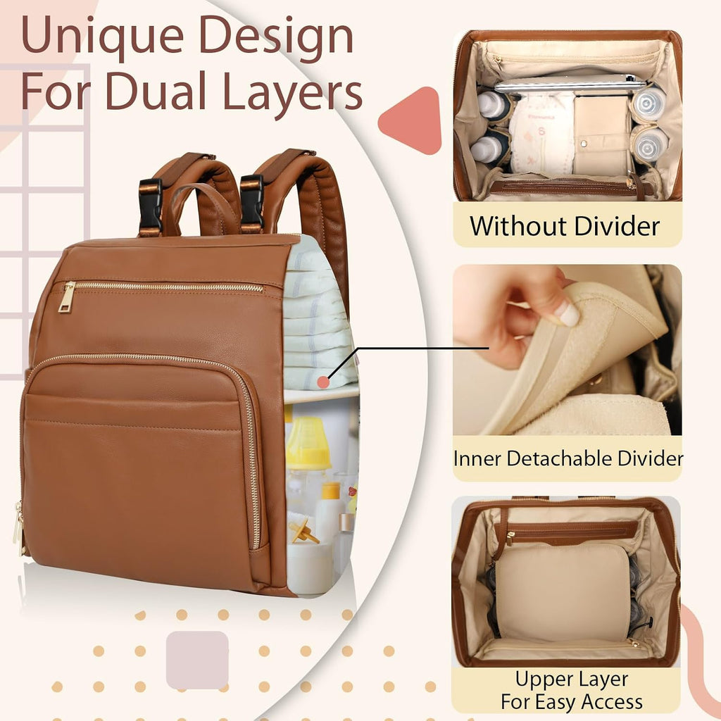 Diaper Bag Backpack Leather Large Baby Travel Bag Essentials