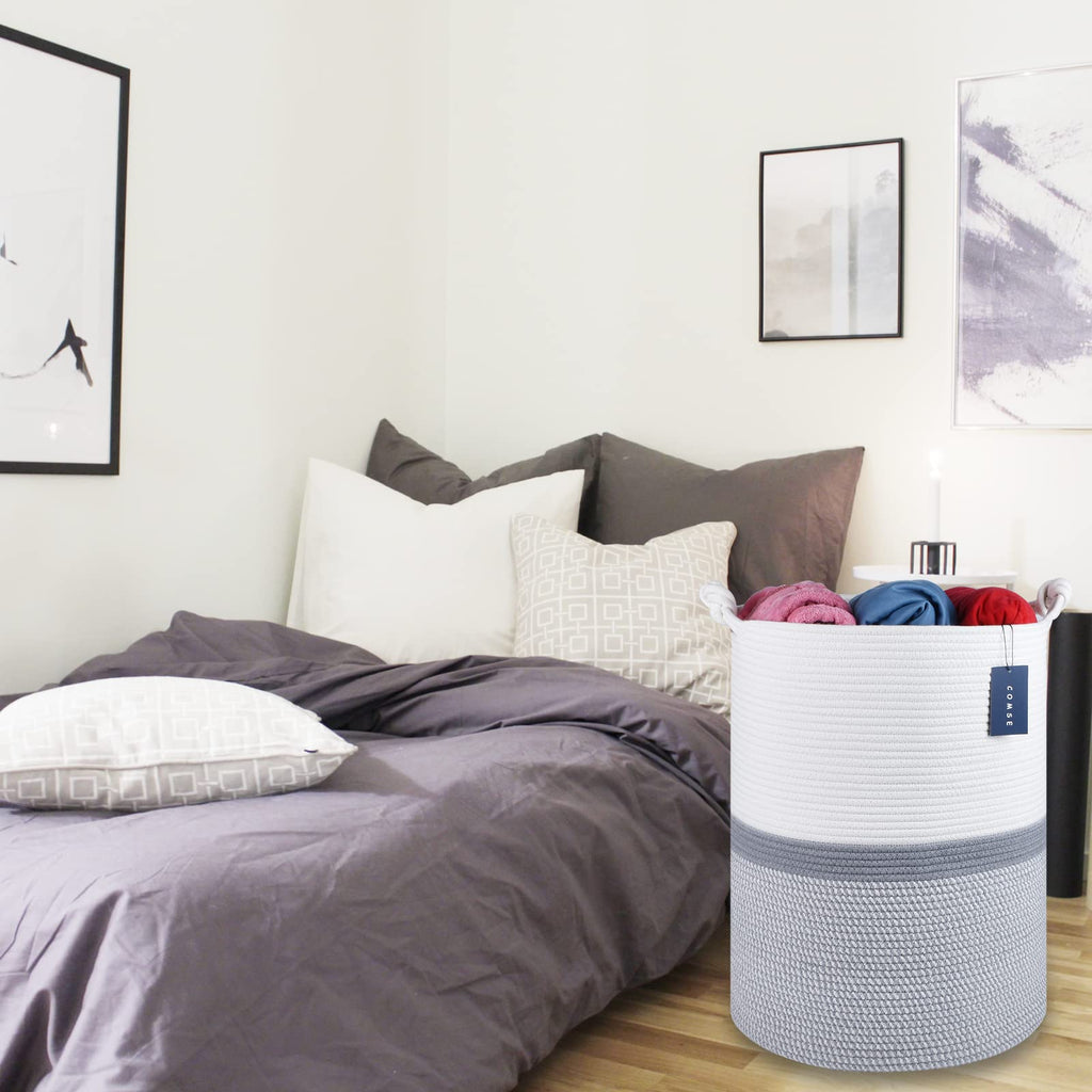 Tall Woven Blanket & Laundry Basket, 72L, Blend White & Gray