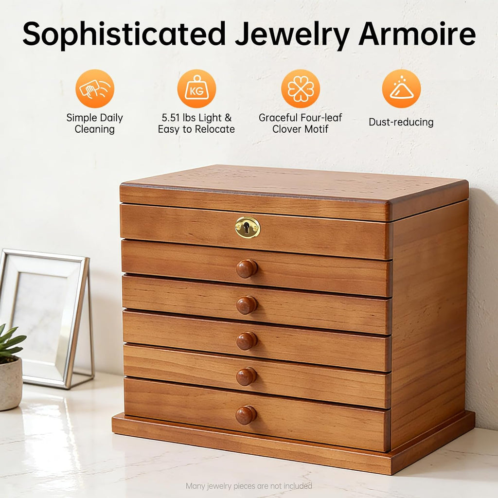 Extra Large Four-Leaf Carved 6 Layers Wooden Jewelry Box Jewelry Case Cabinet Armoire Ring Necklacel Gift Storage Box