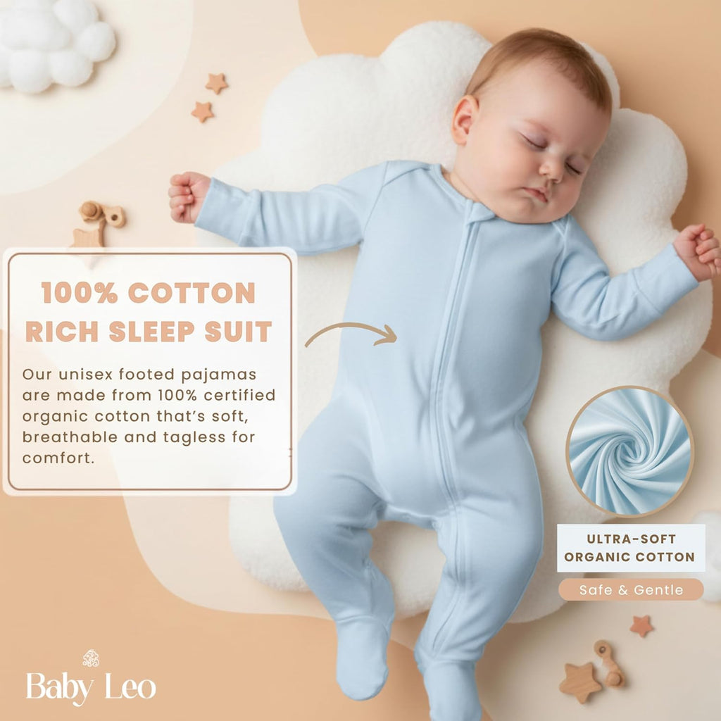Leo Unisex Pajama - Double Zipper 100% Cotton Long Sleeve Footie Pj