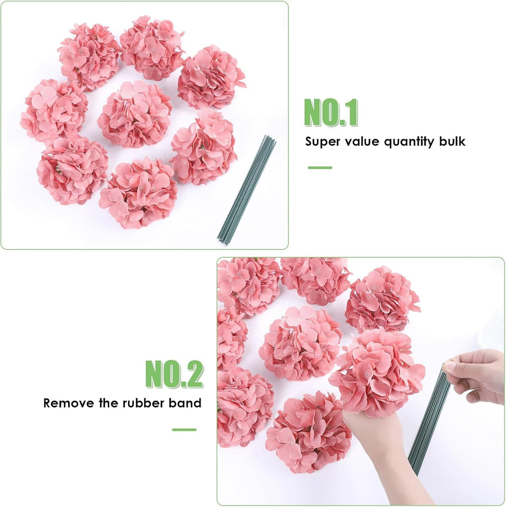 Dusty Rose Fake Flowers Hydrangea Artificial Flowers Bulk (Not Squished, No Steaming Need) Silk Flowers with