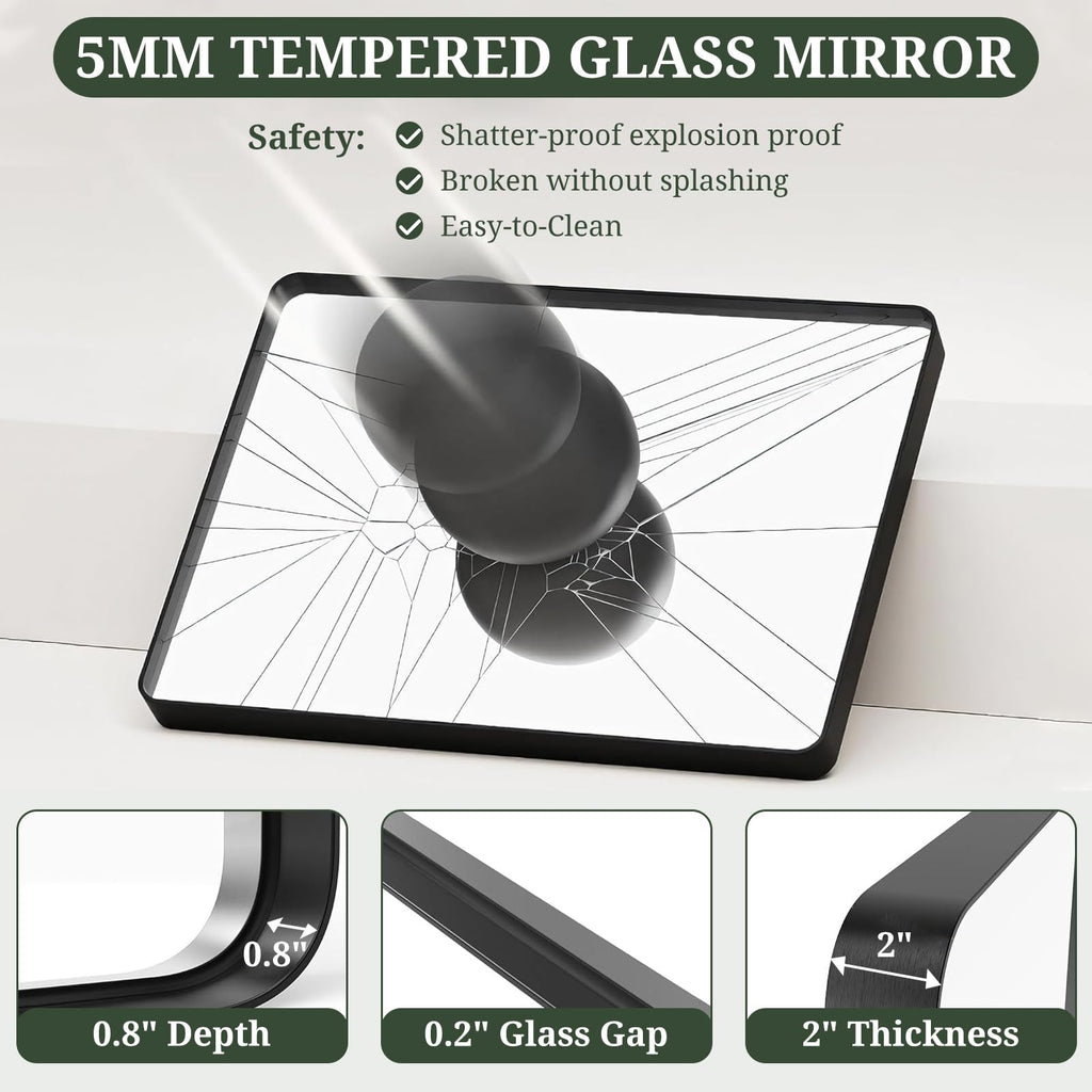 Bathroom Mirror 40x30 Inch Black Metal Frame Rectangle Vanity Mirror