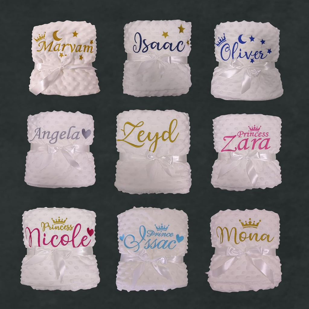 White Personalized Minky Fleece Baby Blanket, Custom Baby Blanket Neutral