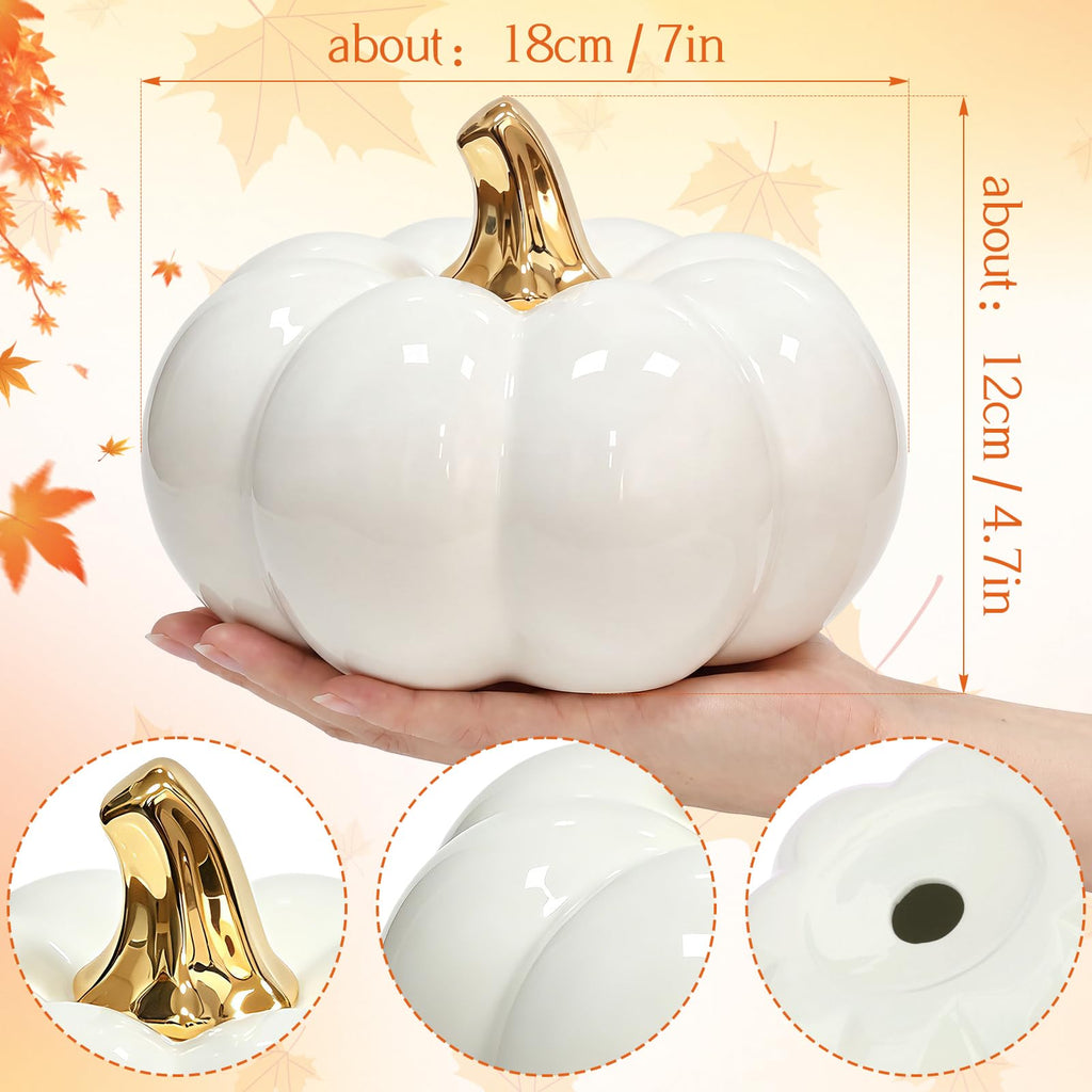 7" Artificial White Pumpkin Ceramic Decor Lifelike Faux Vegetables