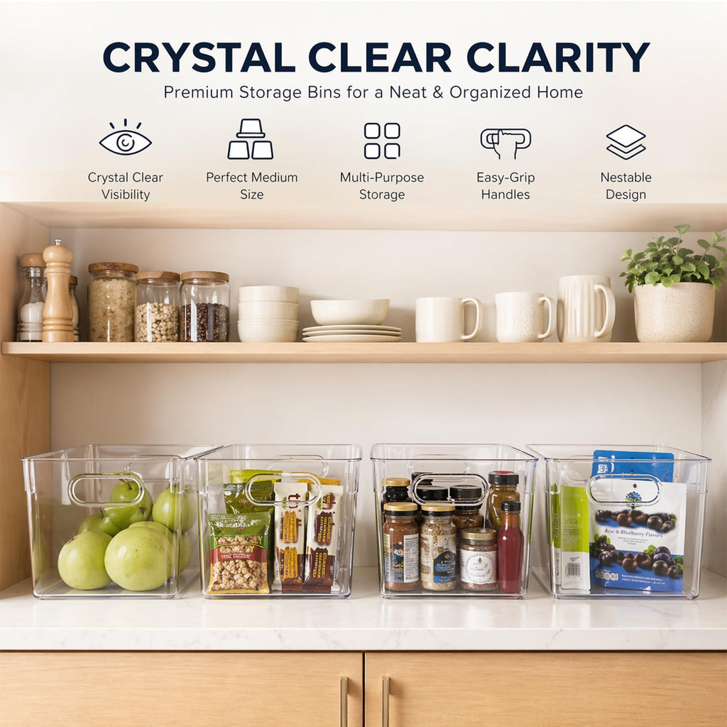 4 Pack Clear Plastic Storage Bins 11x8x6in Storage Containers