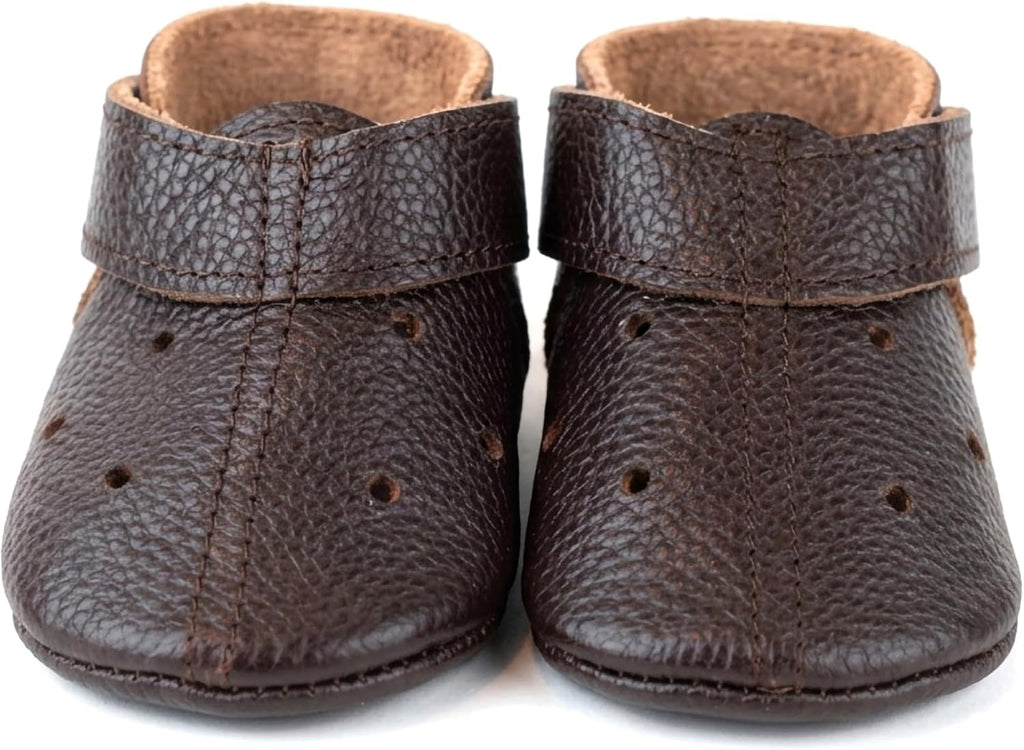 Dark Brown Leather Baby Shoes Soft Sole Booties Gender Neutral Stylish Baby Sneakers Comfortable First Shoes Handmade