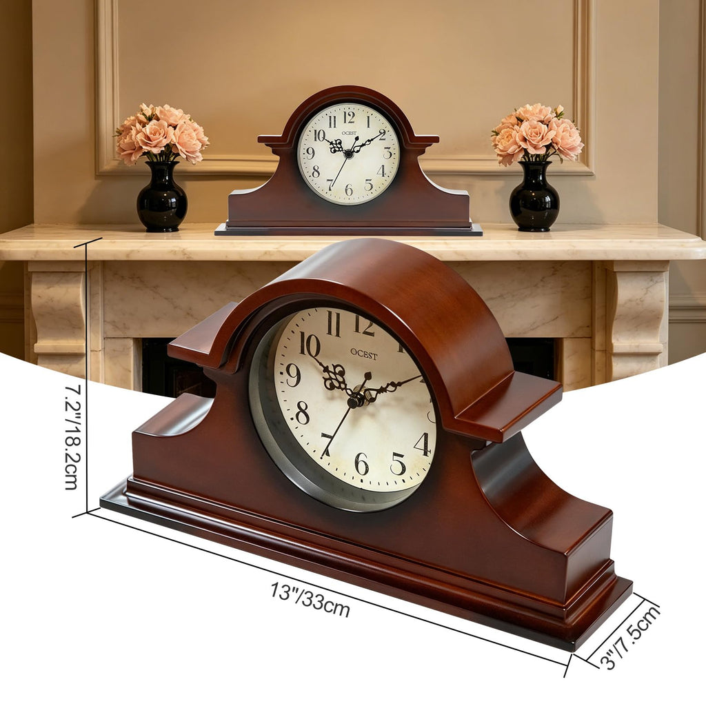 Silent Vintage Farmhouse Mantel Clock, 13 x 7-inch