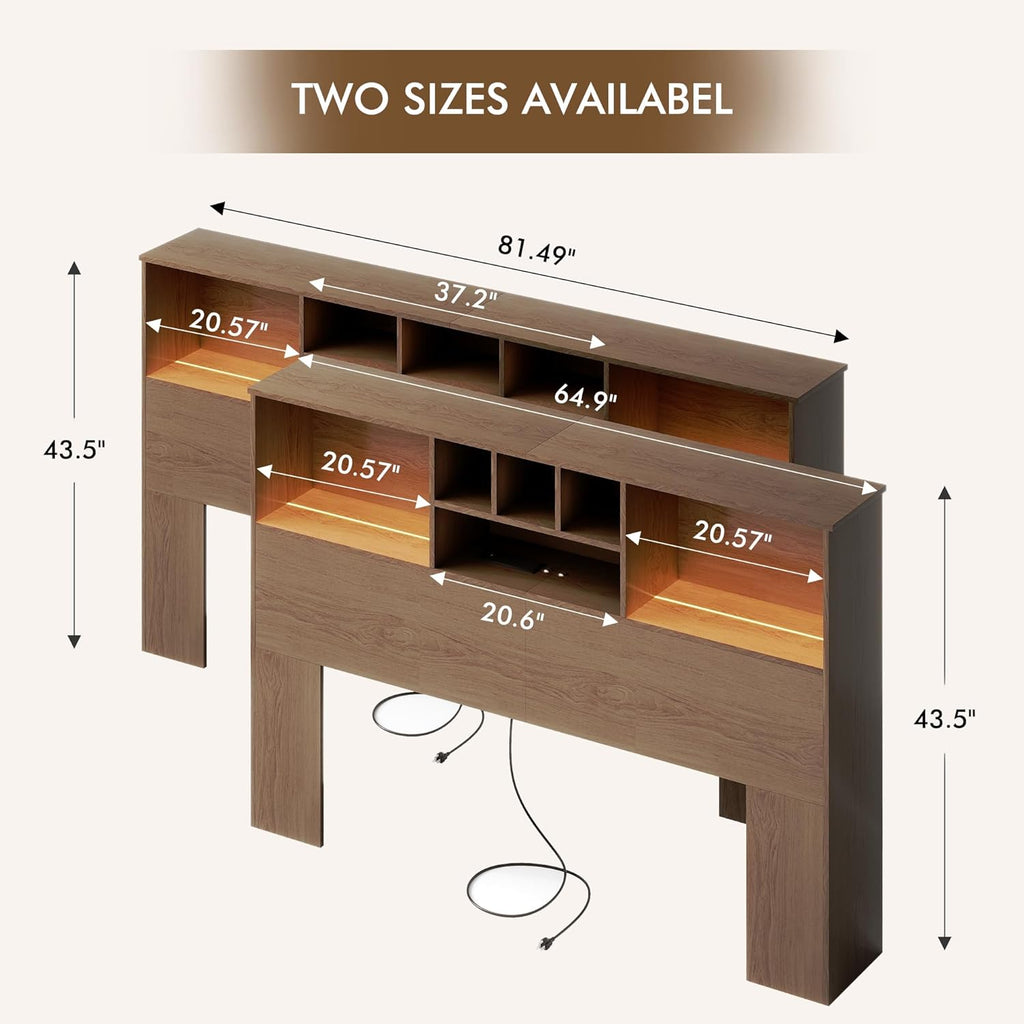 King Headboard Only, King Bookcase Headboard with Charging Station, Storage Wooden Head Board with USB & 2 Power