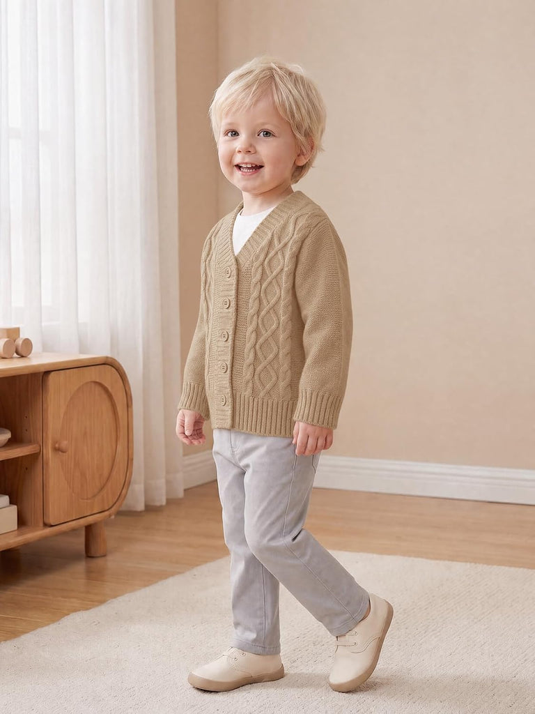 Toddler Baby Boy Cable Knit V-Neck Button Down Cardigan Sweater