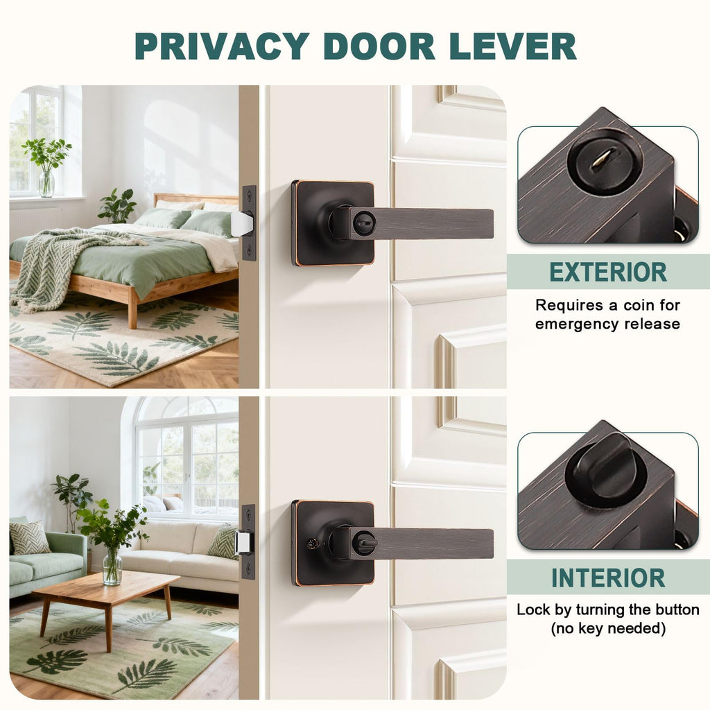 5 Pack Oil Rubbed Bronze Door Handle Interior Door Levers Privacy Bathroom Square Door Handles Keyless Straight Levers